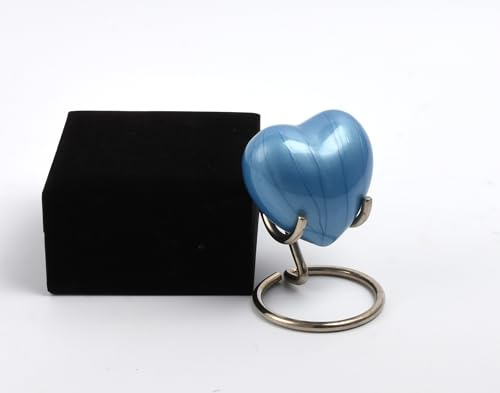 Small Keepsake Heart Cremation Urn for Ashes – 3-Inch Aluminium Memorial Heart with Secure Screw Lid (No Ash Leak Guaranteed), Approx. 15 Teaspoon Capacity, Includes Box & Stand (Blue)