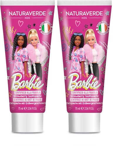 NATURAVERDE Kids -Barbie Dentifricio Bambini Gusto Fragola 75ml, Formula Delicata, Previene le Carie (Confezione da 2)