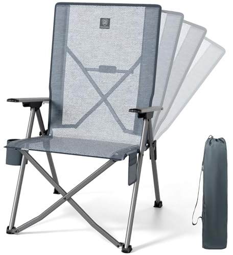 EVER ADVANCED Campingstuhl Faltbar Rückenverstellbar aus Netzgewebe | Klappstuhl 4-Fach Verstellbar bis 160KG, Gartenstuhl Hohe Lehne mit Seitentasche Getränkhalter für Camping Garten Balkon
