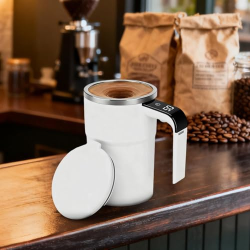 Self-Stirring Mug, 380ML, 304, Mug Self-Stirring Magnetic Coffee Cup, with Temp Display, Portable Stirring Mugs for Coffee, Milk, Cocoa (#A)