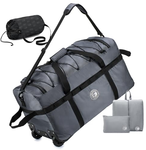 YOODI 100L XXL Faltbare Reisetasche Handgepäck Groß mit Rollen Wasserdicht Oxford 70x35x40cm Travel Bag with Wheels mit Kulturbeutel und Schuhbeutel Camping Sporttasche mit Griffen und Schultergurt