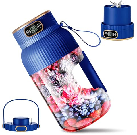Macchina per succhi di frutta, Ice Cream con contenitore di miscelazione da 1,2 litri, mixer batteria incorporato con 10 lame, frullatore con funzione di rottura del ghiaccio (blu scuro)