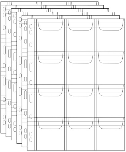 Vicloon Coin Pocket Pages, 6 Sheets Coin Collecting Sleeves, 12 Pockets/Sheet, Standard 9-Hole Coin Storage Insert Pages, 62mm*62mm Pocket Size, Coin Collection Refill Sheets for Binder