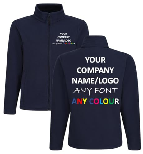 T-SHIRT DESIGN STUDIO Customised Micro Full Zip Fleece Jacket – Personalised Embroidered/Printed Lightweight Warm Fleece for Men | Custom your Logo Art Name (Dark Navy)