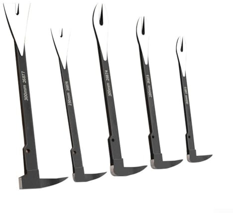 Extractor de clavos 3 en 1 Barra de palanca multifuncional para herramienta de demolición de palanca, diseño de ranura en V, removedor de carpintería, acero negro, 250 mm (B)