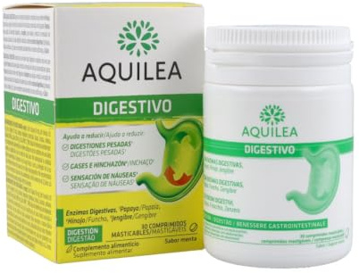 AQUILEA | Digestivo | 30 comprimidos Masticables | Sabor Menta | Enzimas Digestivas, Hinojo, Papaya,Jengibre | Bienestar Digestivo y Confort Tras las Comidas | Sin Gluten y Sin Lactosa