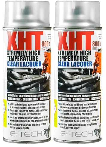 2 x E-Tech XHT Xtremely High Temperature E-Tech CLEAR LACQUER XHT Car Engine Block Exhaust Metal Surface Spray Paint 400 millilitre Cans