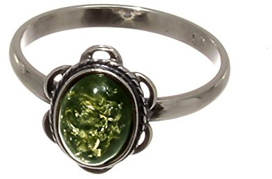 HolidayGiftShops Sterling Silver and Baltic Green Amber Adult Ring Brittany- Size 7.5