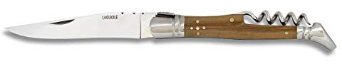 Navaja LAGUIOLE Madera Natural Sacacorchos 9 cm para Caza, Pesca, Camping, Outdoor, Supervivencia y Bushcraft Albainox 10774 + Portabotellas de regalo