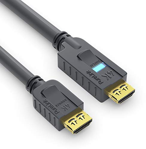 PureLink HDMI Kabel Aktiv High Speed HDR 4K UltraHD 15m schwarz | Aktives HDMI Kabel mit Ethernet, 18Gbps Bandbreite, Signalverstärker und Secure-Lock-System