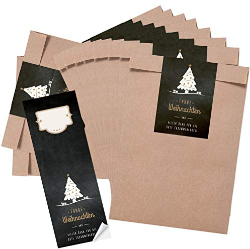 Logbuch-Verlag 25 Geschenktüten Frohe Weihnachten 16,2 x 23 cm Verpackung Kunden Geschenk weihnachtlich mit Banderole Namensetikett zum Zukleben