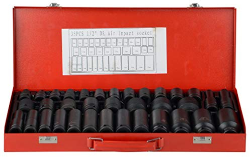 35pcs 1/2 Drive 6 Point 8-32mm Metric Deep Impact Socket Set Car Garage Tools