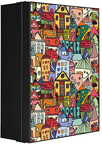 banjado Medizinschrank abschliessbar mit Motiv Funky Town 35x46x15cm - großer Arzneischrank für die Hausapotheke - Medikamentenschrank aus Metall zur Medikamenten Aufbewahrung
