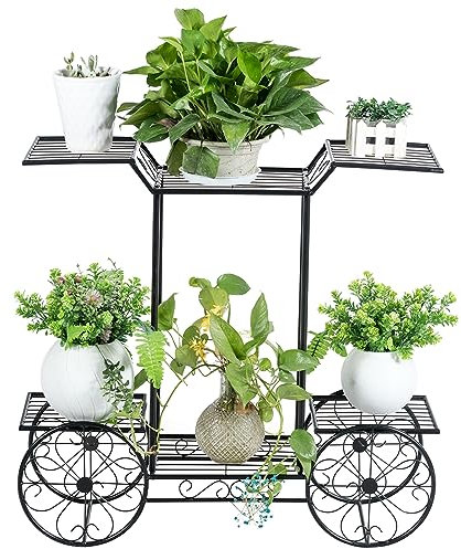 COSTWAY Scaffale da Esterno di Metallo, Porta Fiori a 6 Ripiani a Scala, Porta Vasi da Interno ed Esterno, Ideale per Balcone, Giardino e Soggiorno