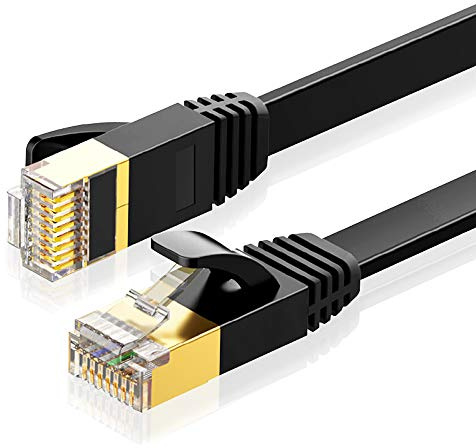 Eono Cable de Red Cat 7, Cable Ethernet Network LAN 10Gigabit 600MHz SFTP con Conector RJ45 Oro LAN Compatible con PS5, Xbox, PC, TV, Router, Switch, Cat 6 (Flat Black, 3M/10FT)
