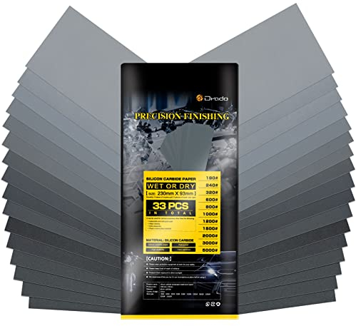 Noosverl Schleifpapier 5000/3000/2000/1500/1200/1000/800/600/320/240/180 feine Körnung Schleifpapier Set,33 Stück Trocken I Nassschleifpapier Set 23 x9.5 cm
