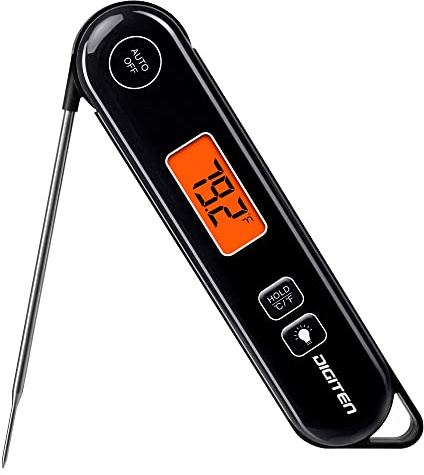 Digital Instant Read Meat Thermometer, Foldable Probe Waterproof Thermometer for BBQ, Kitchen, Food Cooking, Candy, Deep Fry, Grill, and Roast Turkey, black