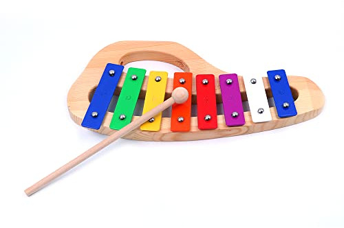 Alnicov Xilófono Glockenspiel de Madera clásico 8 Teclas de Metal, Estudiantes, Incluye 1 batidor de Madera