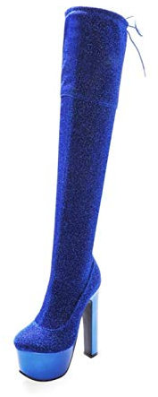 MiduoHu Zapatos Mujer Mujer Elegant Botas Altas Tacón Anchos, Botas De Plataforma sobre La Rodilla, Botas De Mujer Sexy De Tacón Grueso con Punta Redonda, Botas Largas De Tacón Súper Alto De 17CM