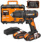 WORX Perceuse Visseuse à Percussion sans Fil 18V (20V MAX) WX370, PowerShare, Max. 50Nm, avec 2 batteries 2,0 Ah et 30 forets, 2 Vitesses Variable, Mandrin Automatique 13mm