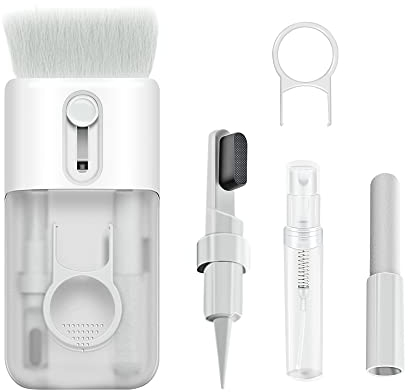 Kit de nettoyage pour clavier (6 en 1) - Kit de nettoyage pour écouteurs avec brosse éponge, pointe pour nettoyage électronique, trou de téléphone portable, moniteur (blanc)