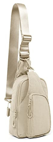 ODODOS Sling Bag with Adjustable Straps Crossbody Chest Bag Lightweight Small Backpack for Casual Outdoor Traveling Hiking, Beige