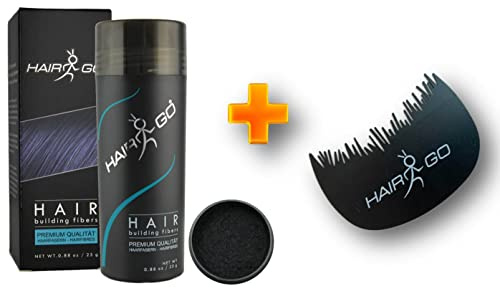HAIR GO Premium Schütthaar + Haaransatzkamm SPARSET Streuhaar & Schütthaar, für einen natürlichen Haaransatz bei der Anwendung von Hair Fibers Haarverdichter (schwarz)