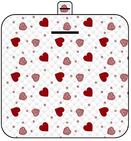 Yoonqun Picknickdecke 200x200cm,Wasserdicht Strandunterlage,Rotes Herz Stranddecke XXL Weiche Campingdecke mit Tragegriff Strandmatte für Park,Garten,Strand,Waschbar