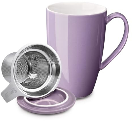 Sweese 15 OZ Porcelain Tea Mug with Infuser and Lid, Loose Leaf Tea Cup, Gifts for Tea Lover, Purple