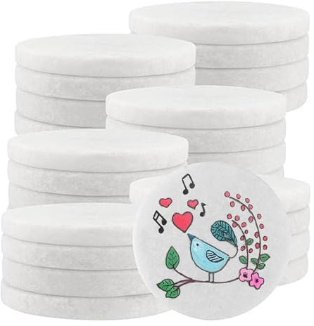 MOUYAT 25 PCS White Round Painting Pebbles, 2.5 Inch White Stones for Painting, Large Flat Stones, 8mm Thick Smooth Pebbles for Crafts, Arts