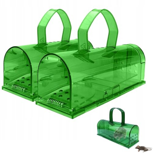 UPVINO Humane Mouse Traps for Indoors Outdoors - 2 Pack Mouse Traps with Handle Mice Traps for Indoors Reusable Live Mouse Trap,Mouse Catcher,Effective and Washable