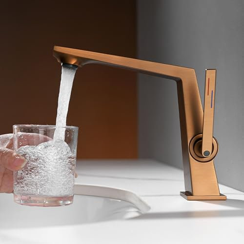 Wasserhahn Bad Mischbatterie Waschbecken Badezimmer Armatur Waschtisch Einhebelmischer 1 Loch Badarmaturen Wasserhahn Messing Gebürstet Roségold