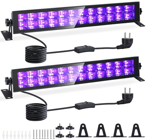 VAYALT 2 PCS 48 W Luz Negra Portátil, Barra de Luces UV LED, Tubo de 72 LEDs, Puerto USB 385-405 nm para Halloween, Navidad, Noche, Póster Fluorescente, Blacklight Party