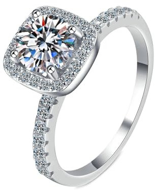 BCughia Diamantring Weißgold 585, Damen 14 Karat Quadrat Halo mit Labor Diamant 0.5ct Trauringe Ringe Größe 58 (18.5)