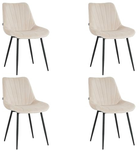 Mevsim Store Esszimmerstühle 4er Set Samt Beige – Moderne Polsterstühle mit Rückenlehne für Esszimmer & Küche – Bequeme Stühle Esszimmer mit Metallbeinen – Küchenstuhl Set 4 für Wohnzimmer