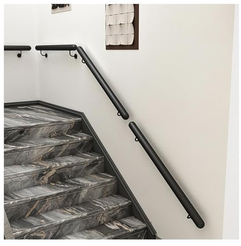 Corrimano rotondo in acciaio inox da parete per scale interne ed esterne di sicurezza per legno e cemento, muro di mattoni S ils con staffa, colore nero, 140 cm