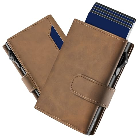 Manmaxim Slim Wallet Ohne Münzfach Portmonee Herren mit Große Kapazität Pop up Karten Portemonnaie Herren für 11-13 Karten Geldbörse mit RFID Schutz Slim Wallets for Men (Braun)