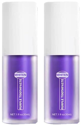 Morado Whitening Blanqueador Dental,Pasta De Dientes Blanqueadora Viaje,Pasta de Dientes Color Morada,Teeth Whitening Toothpaste,V34 Purple Toothpaste,Blanqueador Dental Violeta 2PC