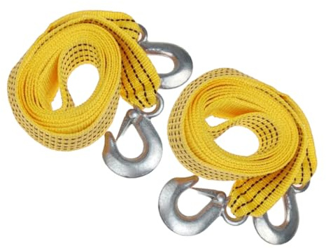 Générique 2 Pièces Câble De Remorquage De Voiture Sangles De Remorquage avec Crochets De Sécurité Petits Élastiques Double Corde De Remorquage Robuste Élastiques avec Crochets Yellow Nylon