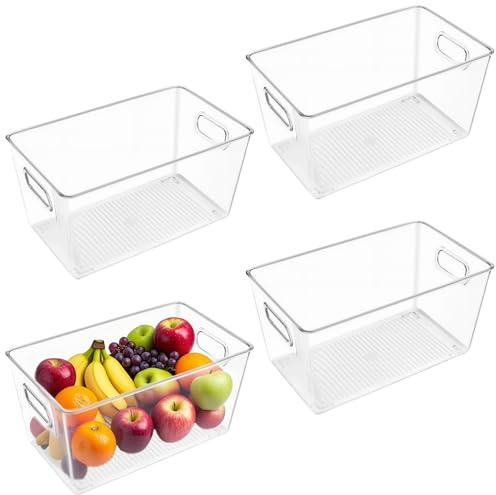 MAHIONG Uppsättning av 4 kylskåpsförvaringsorganisatörer, 25 x 15 cm genomskinliga organiseringsfack, för kök, kylskåp, skåp, mellanmål, burkar