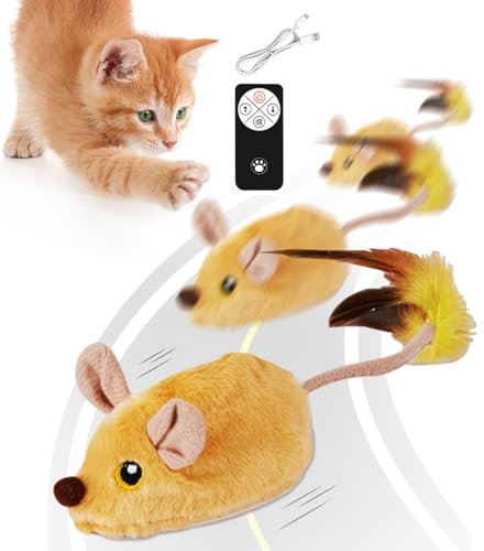 GZWY Katzenspielzeug Maus, Interaktive Maus mit Fernbedienung, Realistische Mausbewegungen, USB wiederaufladbar, Ideal für Kätzchen und erwachsene Katzen