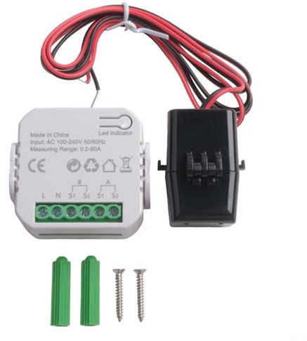 Honseadek Compteur d'énergie WiFi intelligent à 2 voies pour Tuya, canal 1/2 bidirectionnel avec pince, AC 100-240 V, suivi de la fréquence de tension actuelle (1 voie compteur d'électricité + CT)