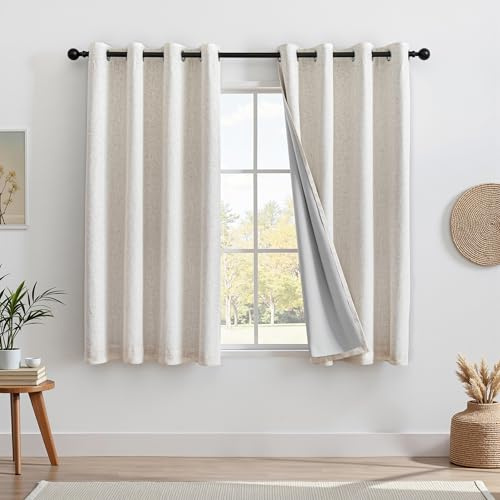 MYSKY HOME Vorhang 100% Blickdicht Gardinen mit Ösen Verdunklungsvorhänge Leinen-Mischung Thermovorhang Kälteschutz Hitzeschutz vorhänge für Wohnzimmer Schlafzimmer 2er Set H 160 x B 140 cm, Leinen