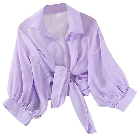 Generisch 2025 Piccola giacca tessuta, camicia, estate, tutti i tipi di capispalla larghi piccoli, abbigliamento solare, cardigan da donna con top sottile e piccolo cappotto da spiaggia, Lilla, XXL