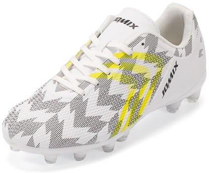 JOMIX Scarpe da Calcetto Calcio Unisex Ragazzi Ragazze Donna – Tacchetti FG per Erba Naturale – Leggere, Resistenti e Antiscivolo WOS250438 (Bianco, 38)