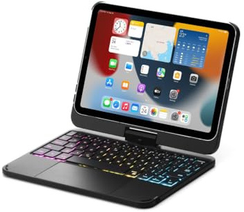 Funda con Teclado para iPad Mini 7 A17 Pro/Mini 6.ª generación, Panel táctil Giratorio de 360° y Teclado retroiluminado de 7 Colores,Negro