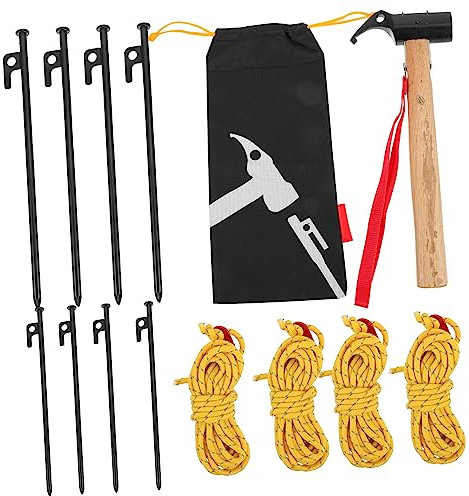 ibasenice Zelt Befestigungswerkzeug Set Camping Hering Hammer Kit Bodenheringe Seile Ground Pegs Feste Tool Für Outdoor Camping Wandern Jagd Reisen