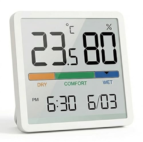 Termómetro Digital e Higrómetro, Monitor de Temperatura y Humedad para Interiores, Pantalla LCD, Compacto y Preciso, Ideal para Hogar, Oficina, Dormitorio y Control Ambiental (Blanco)