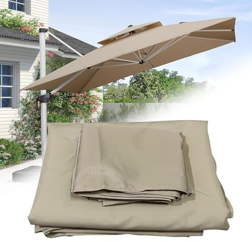 Telo Di Ricambio Per Ombrellone Da Giardino Gazebo A Sbalzo Quadrato 3x3m 2.5x2.5m, A 2 Livelli, Ventilazione, Copertura In Tessuto In Poliestere Impermeabile, Tettoia Di Ricambio 8 Stecche(Light-Khak