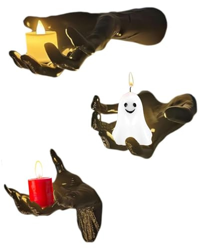 Wall Hand Sculptures,Ompinda 3 Pack Resin Wall Mounted Creepy Reaching Hands with Candles Holder for Halloween Decorations